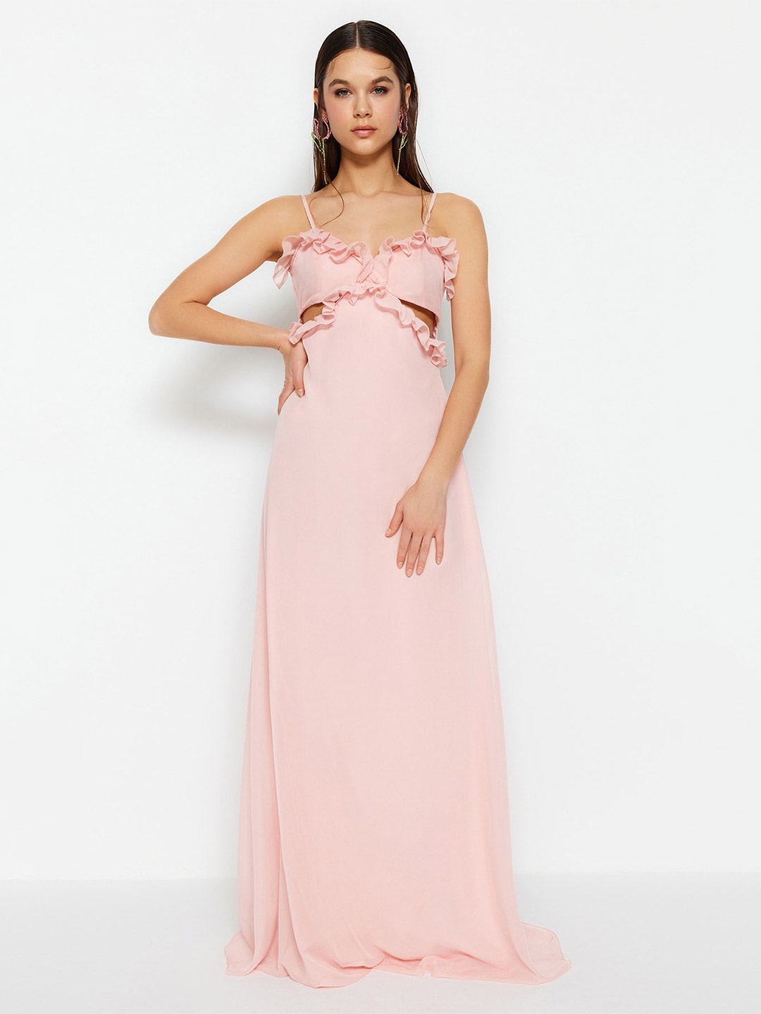 

Trendyol Shoulder Strap Ruffled Maxi Dress, Pink