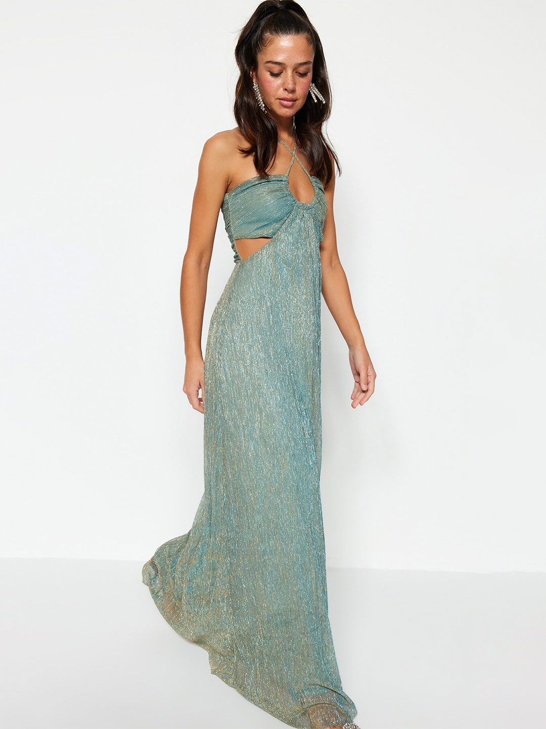 

Trendyol Self Design Tie-Up Neck Maxi Dress, Green