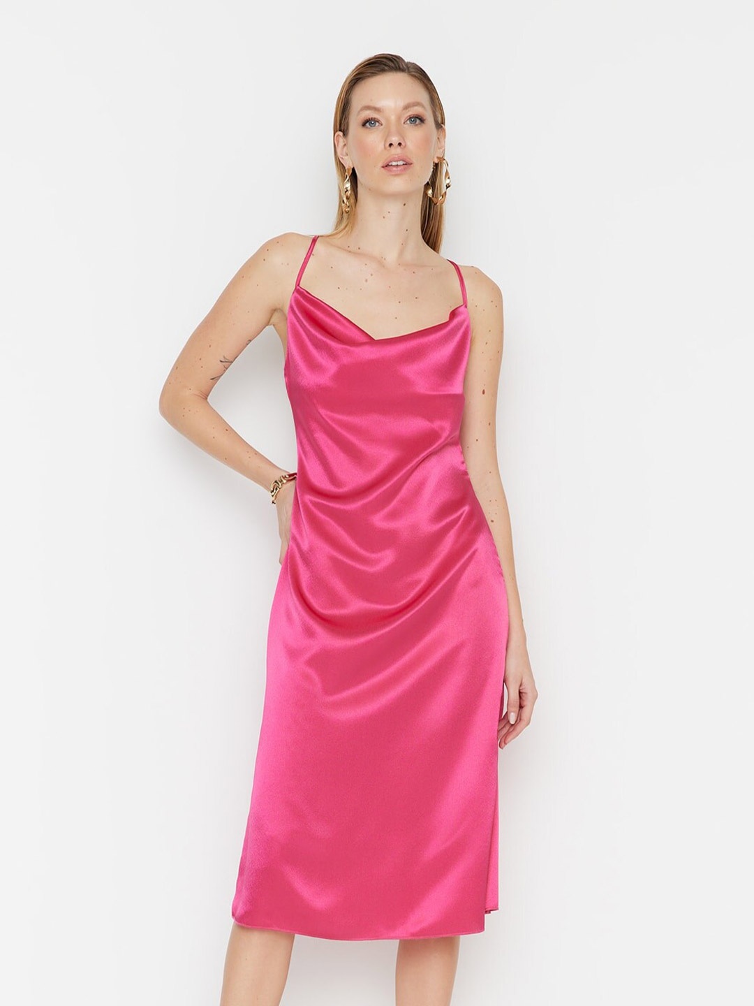 

Trendyol Cowl Neck Sheath Dress, Pink