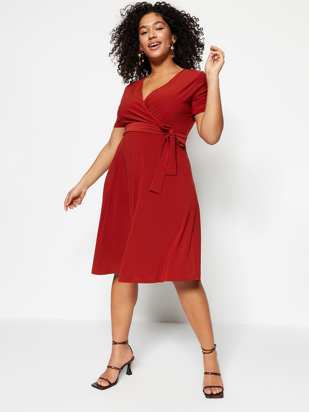 

Trendyol V Neck Tie-Ups Wrap Dress, Red