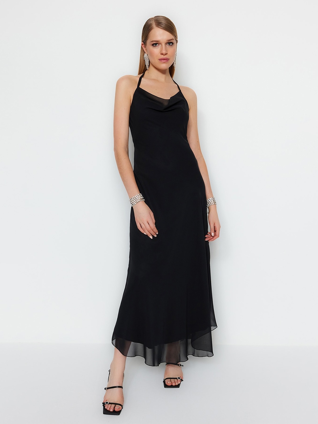 

Trendyol Halter Neck Maxi A-Line Dress, Black