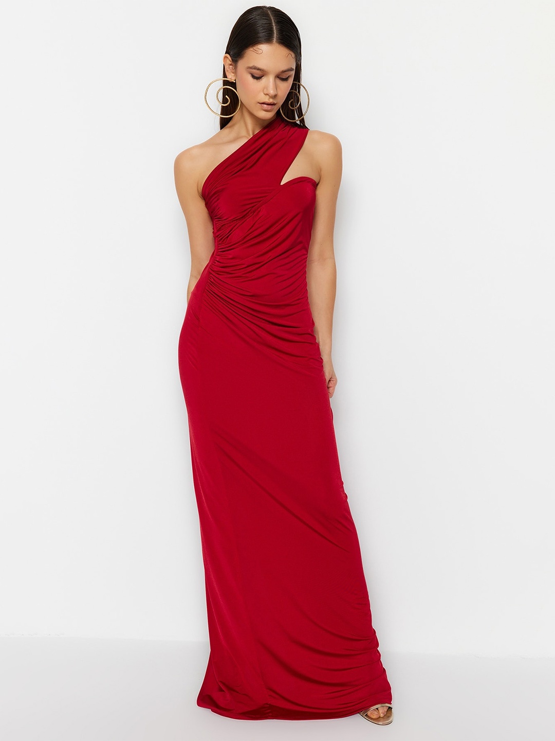 

Trendyol One Shoulder Gathered Maxi Dress, Red
