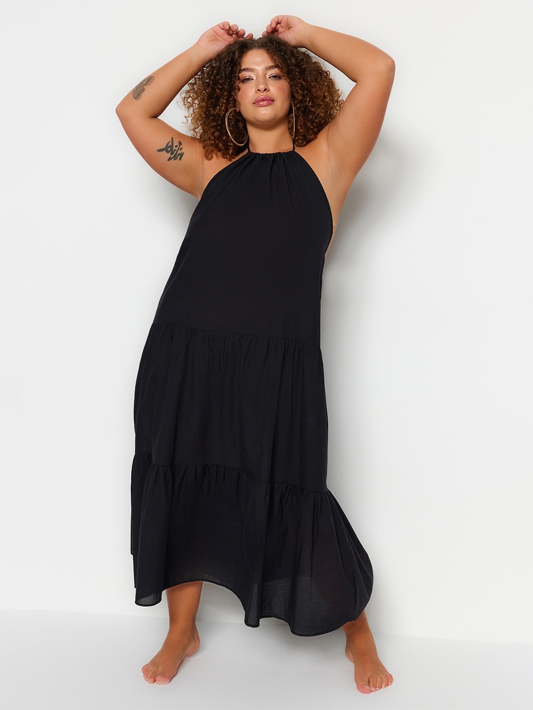 

Trendyol Halter Neck Cotton Maxi Dress, Black
