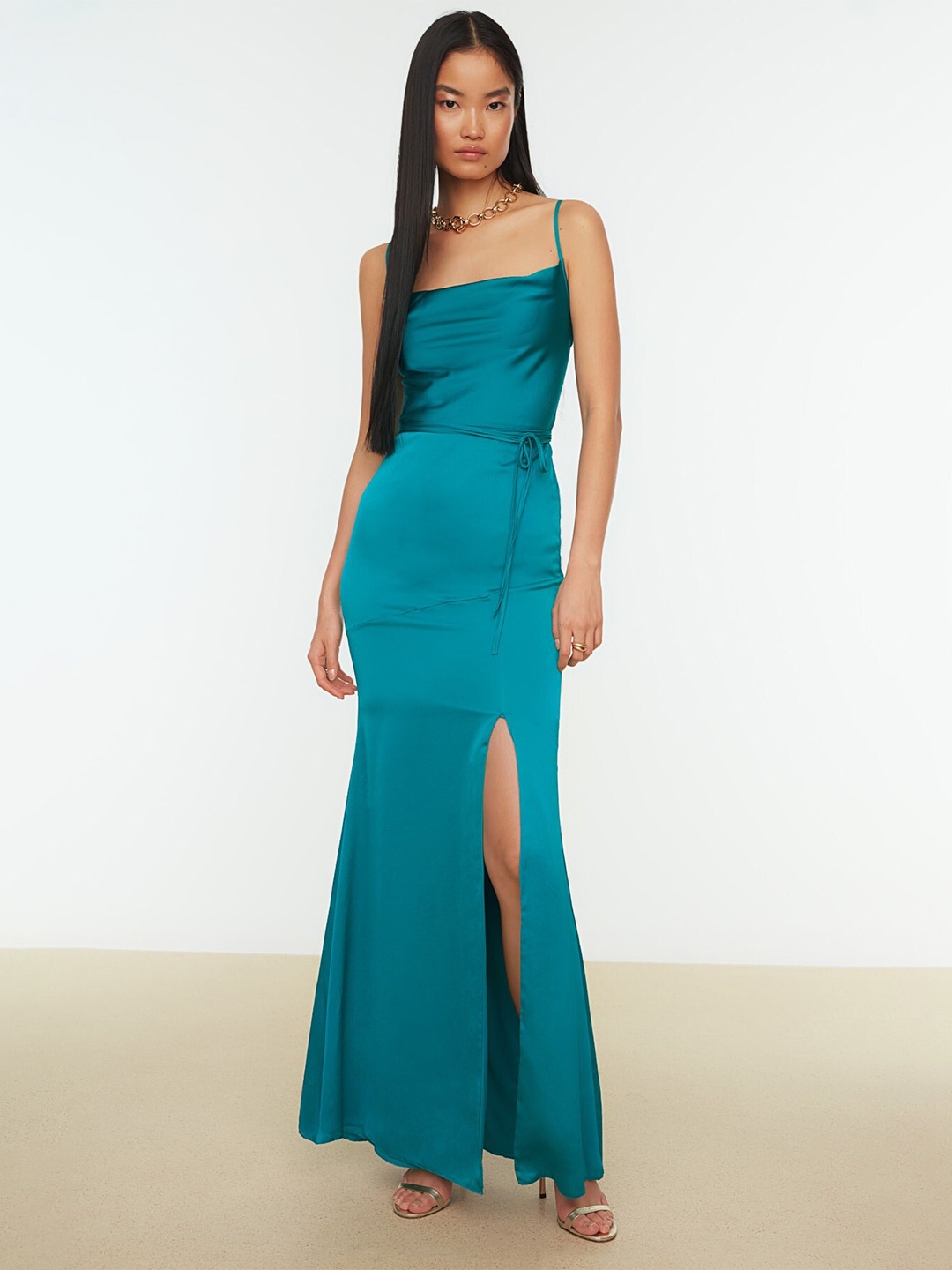 

Trendyol Shoulder Strap Side Slit Maxi Dress, Teal