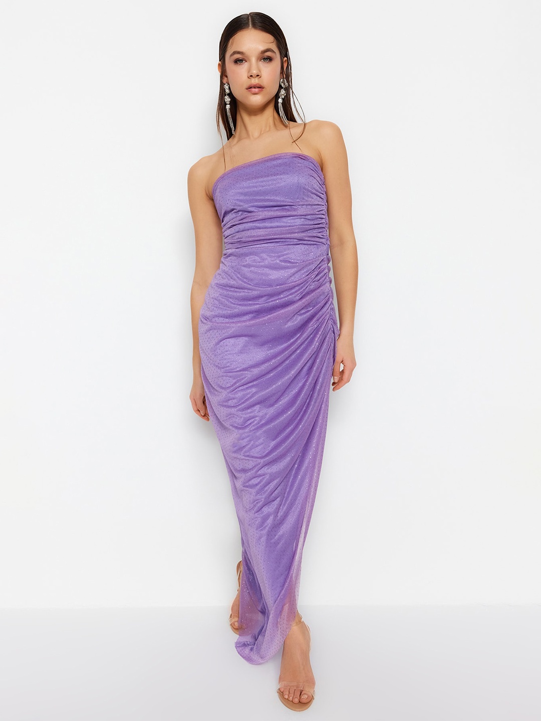 

Trendyol Self Design Strapless Ruched Maxi Dress, Purple