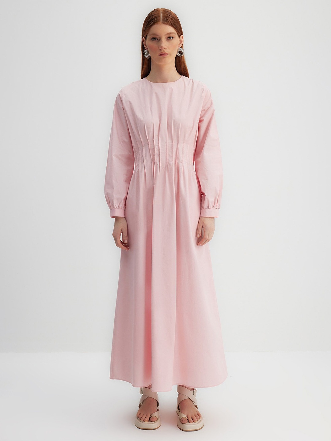 

Trendyol Pure Cotton Bishop Sleeve Maxi Dress, Pink
