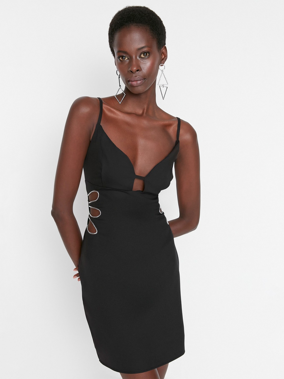

Trendyol Shoulder Straps Cut-Outs Sheath Dress, Black