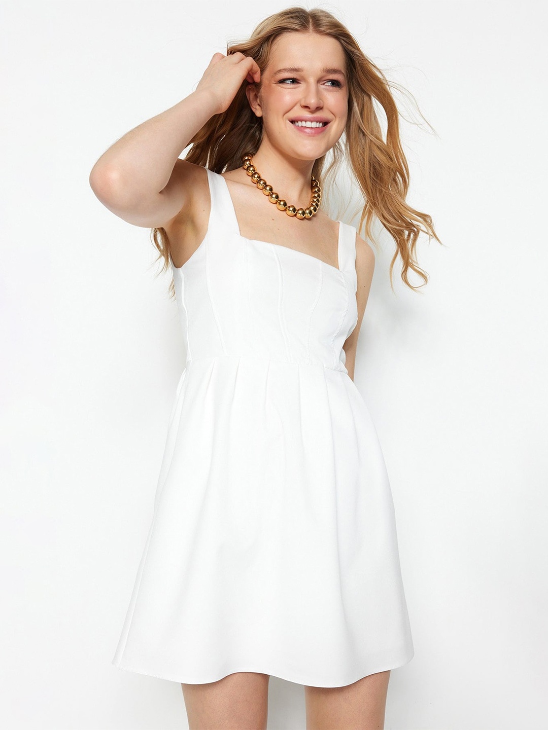 

Trendyol Shoulder Straps Fit & Flare Dress, White