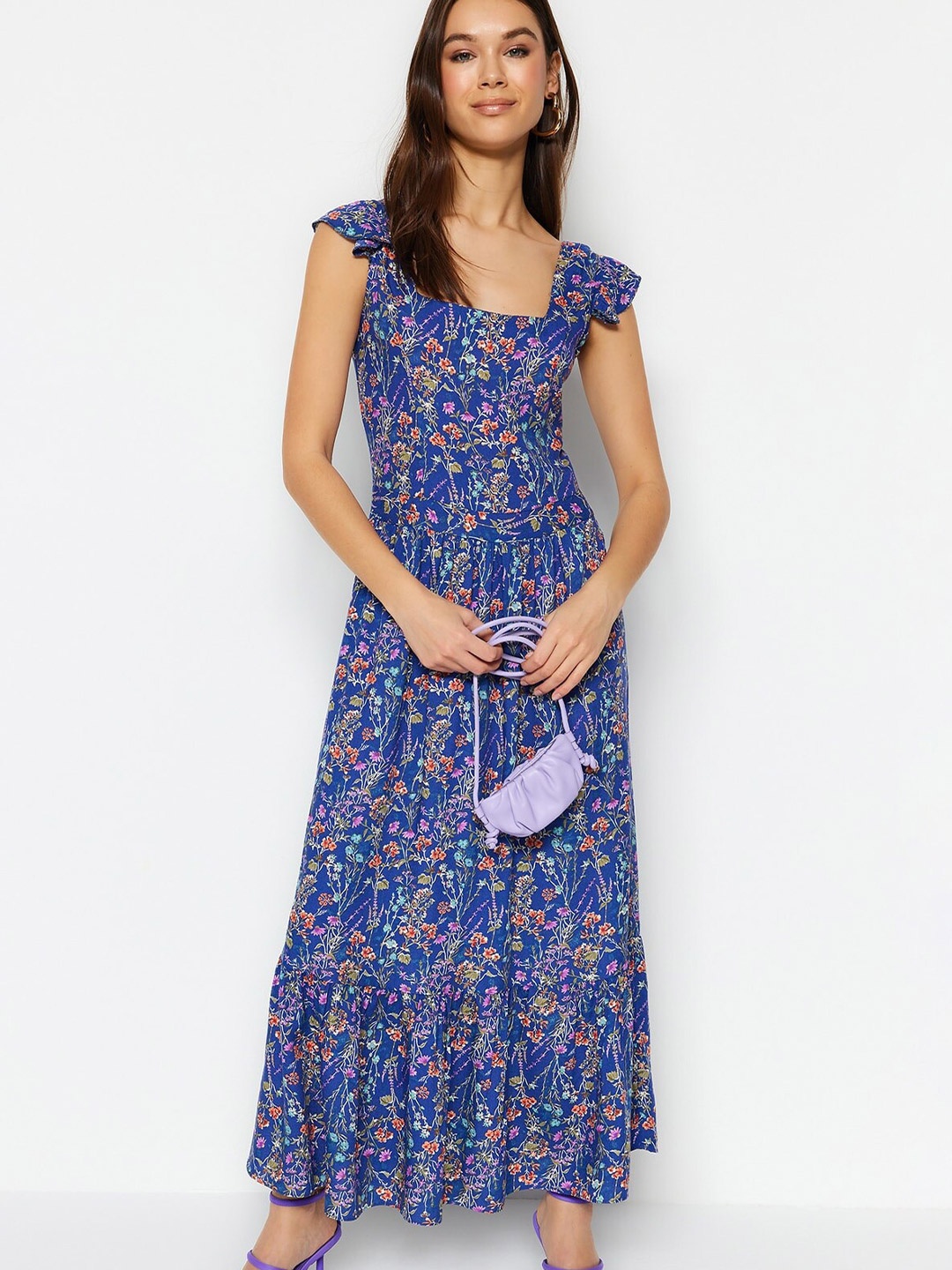 

Trendyol Floral Printed Fit & Flare Maxi Dress, Blue