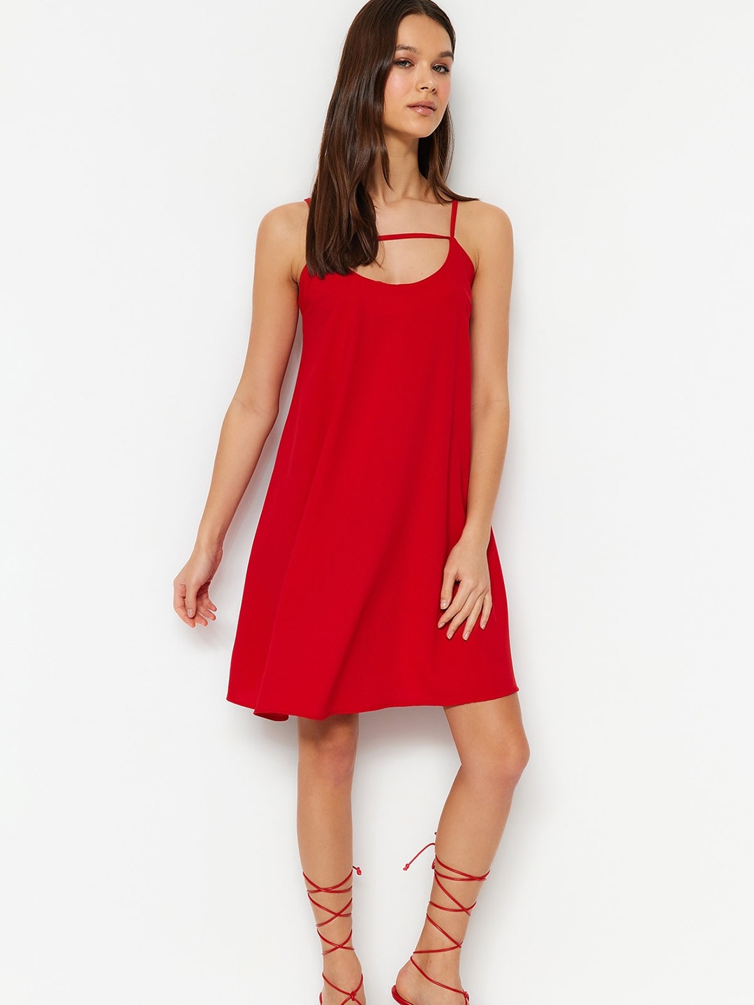 

Trendyol Sleeveless Pure Cotton A-Line Dress, Red