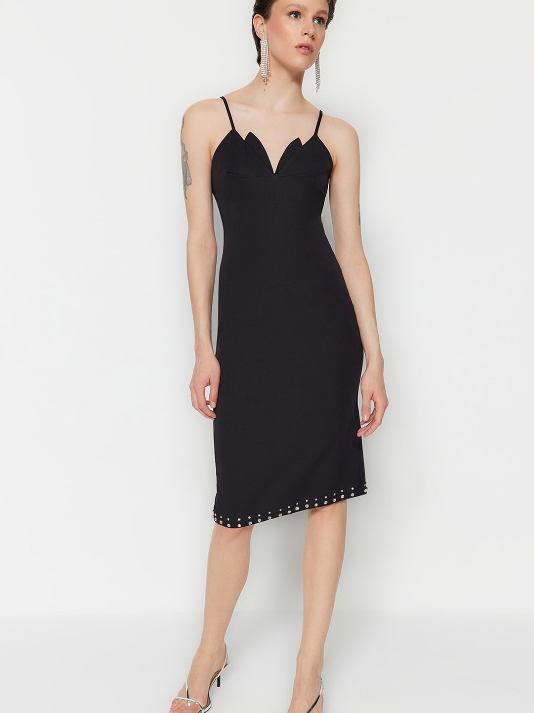 

Trendyol Shoulder Straps Sheath Dress, Black