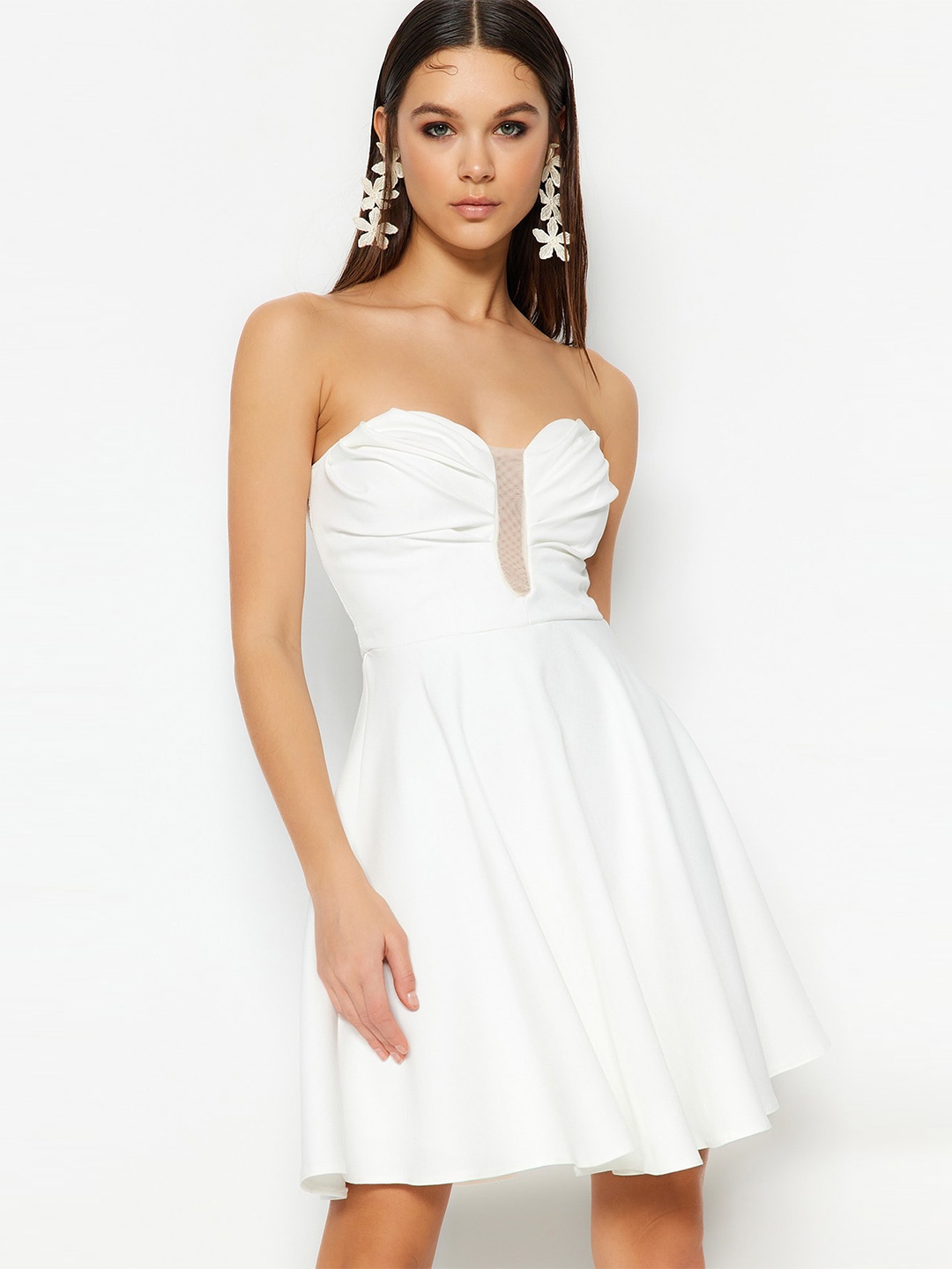 

Trendyol Sweetheart Neck Fit & Flare Dress, White