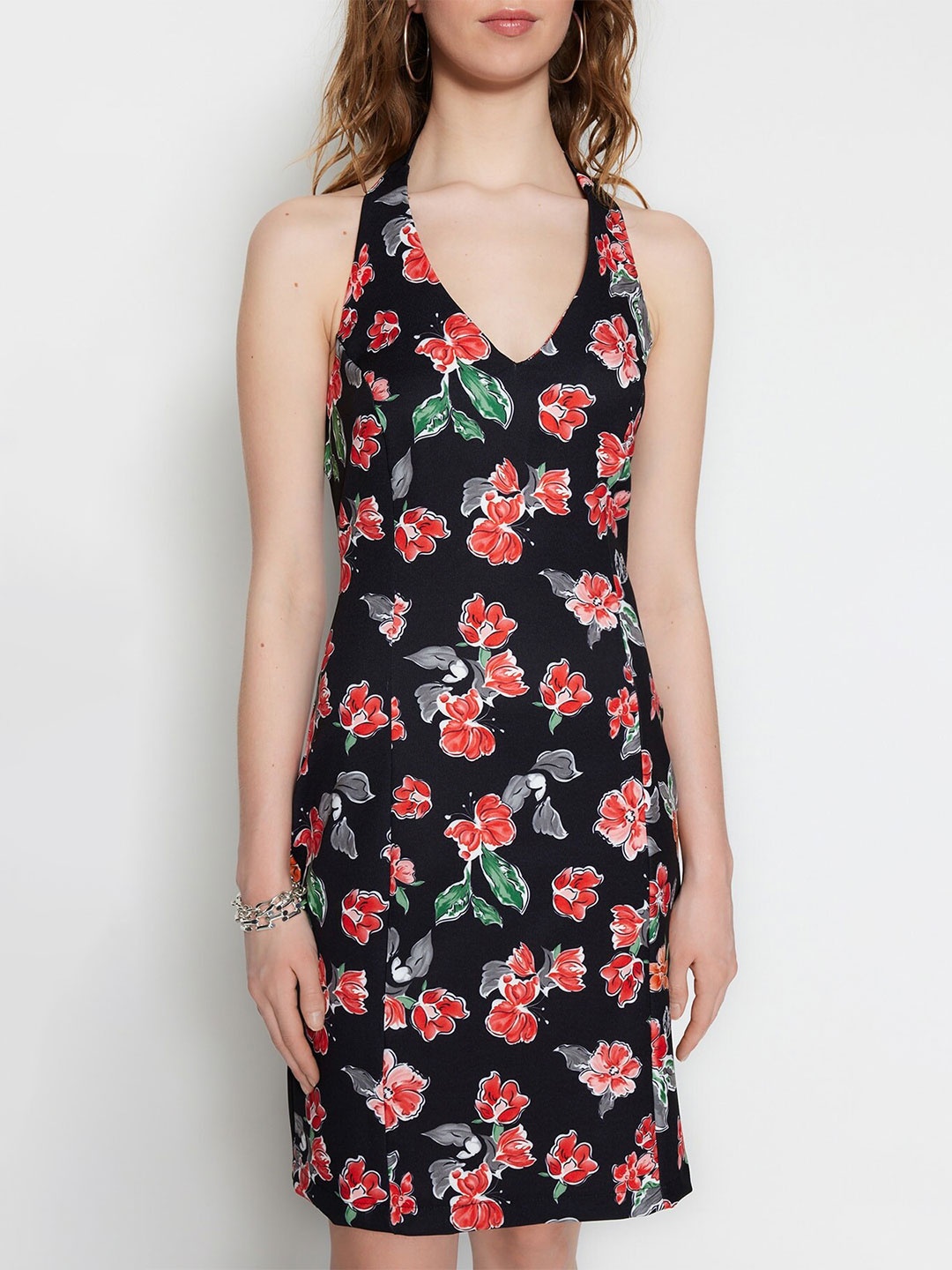 

Trendyol Floral Printed A-Line Dress, Black