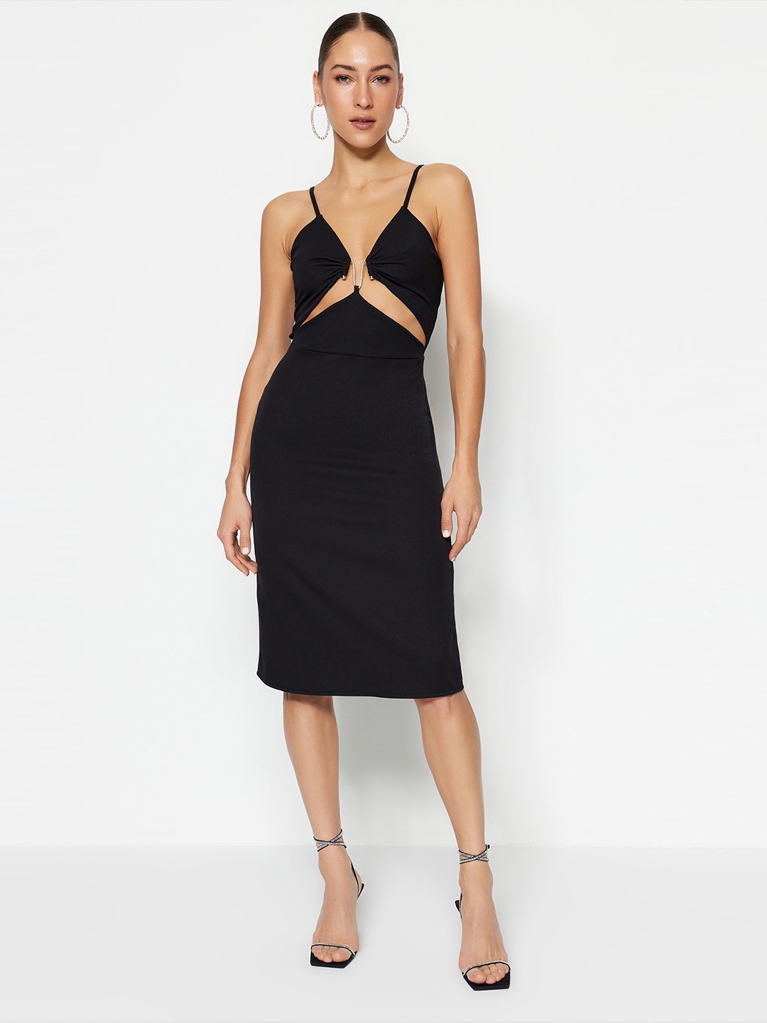 

Trendyol Shoulder Straps Cut Outs Sheath Dress, Black