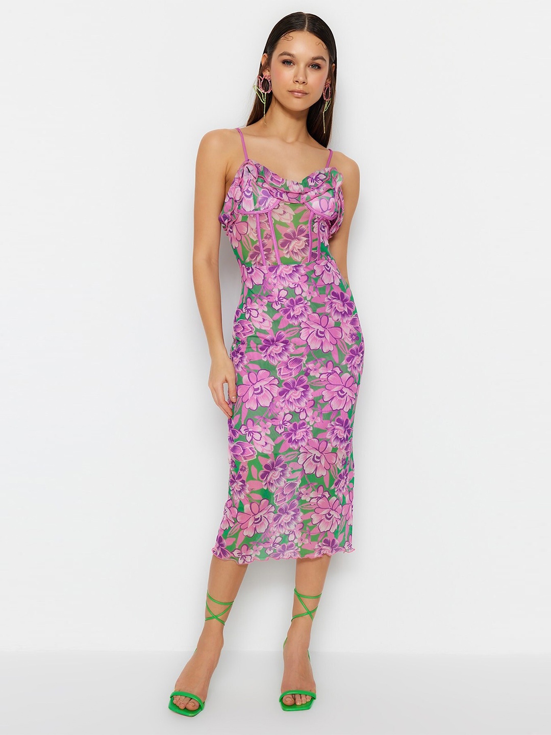 

Trendyol Floral Printed Sheath Midi Dress, Pink