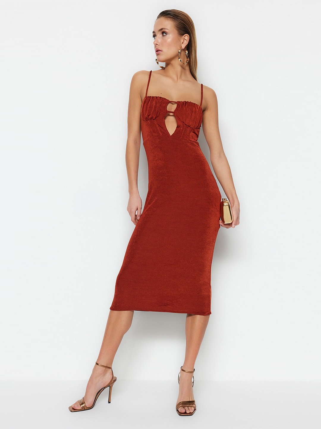 

Trendyol Shoulder Straps Cut Outs Detailed Sheath Dress, Red