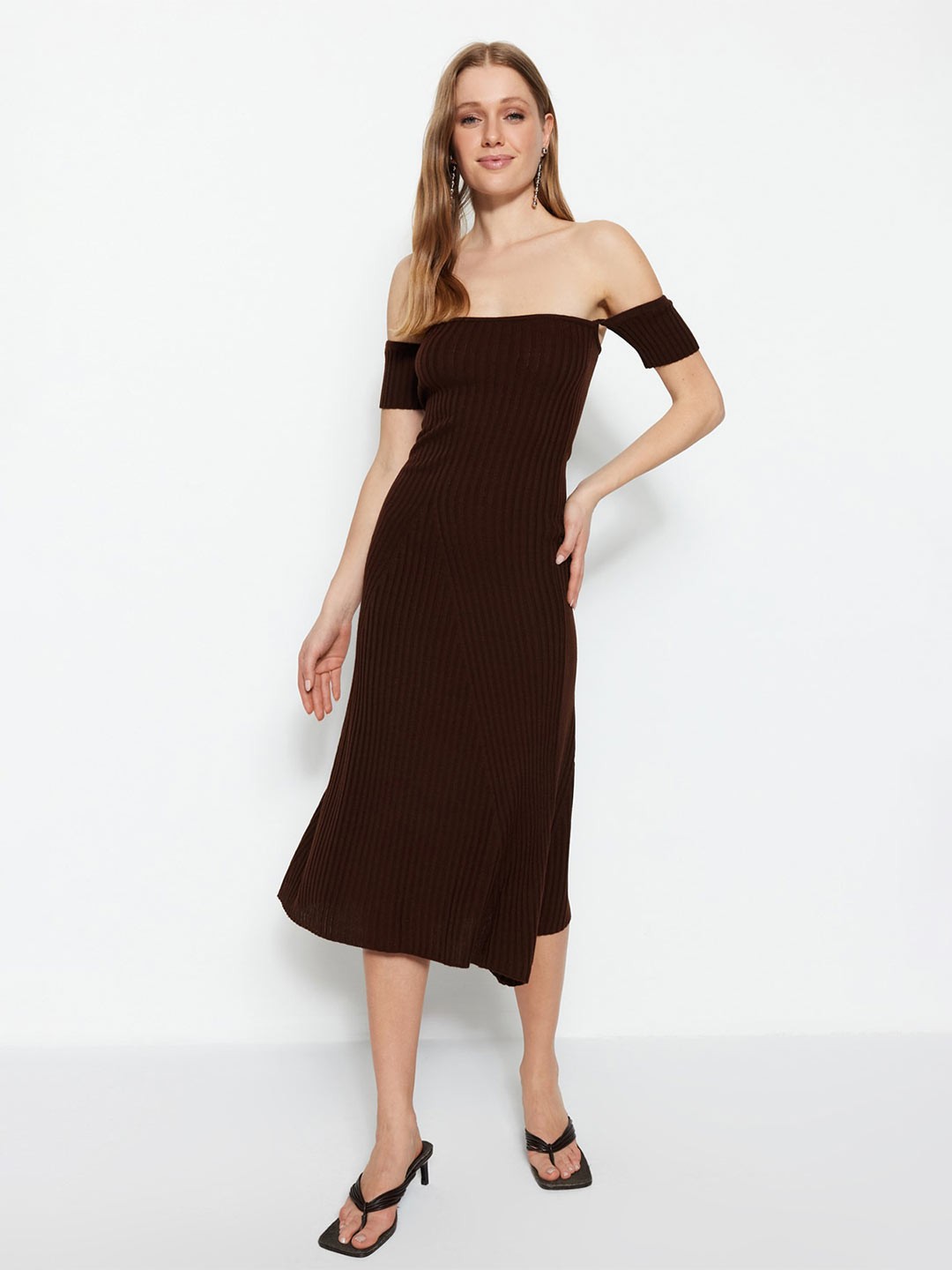 

Trendyol Off-Shoulder A-Line Midi Dress, Black