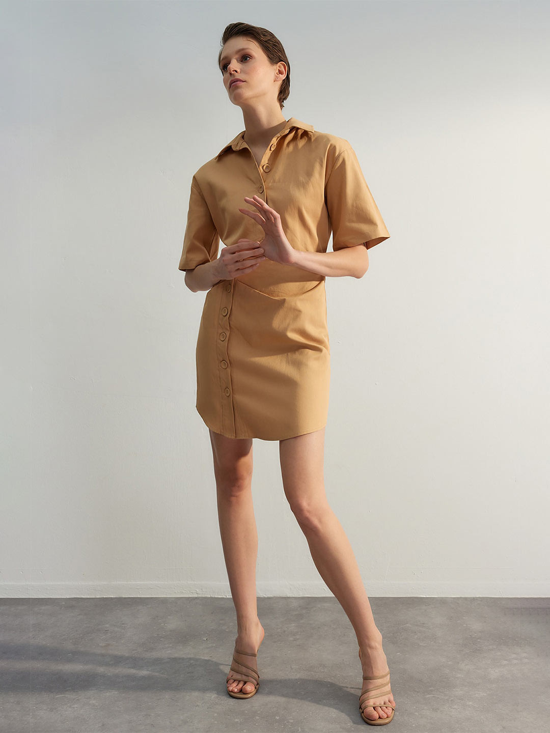 

Trendyol Shirt Collar A-Line Dress, Beige