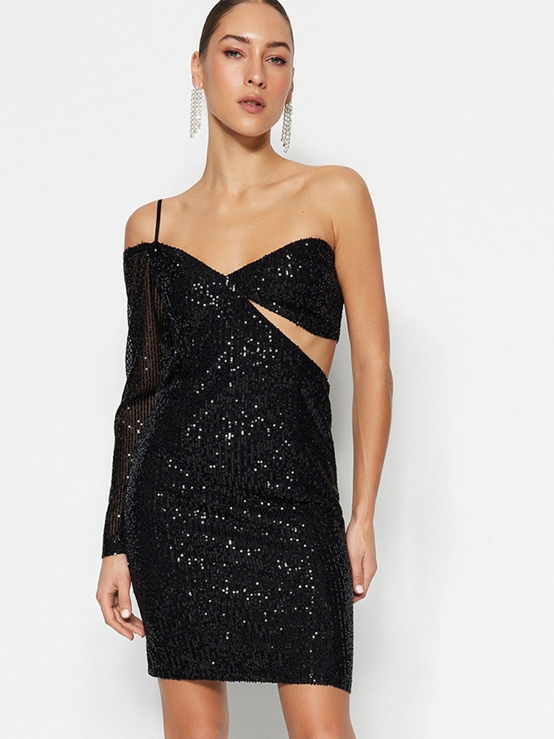 

Trendyol Embellished Cut-Out Detail Sweetheart Neck Mini Bodycon Dress, Black