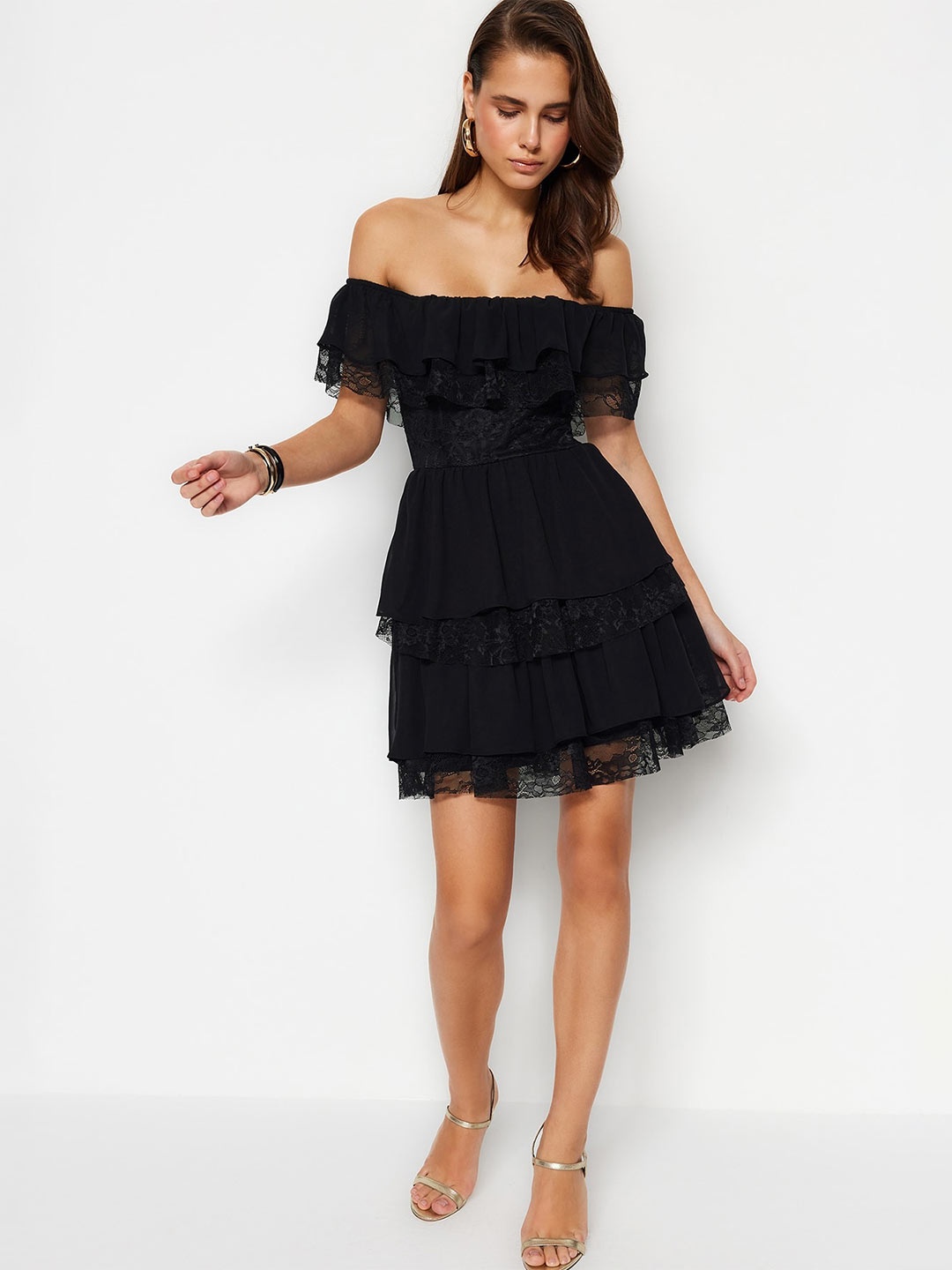 

Trendyol Off-Shoulder Fit & Flare Dress, Black