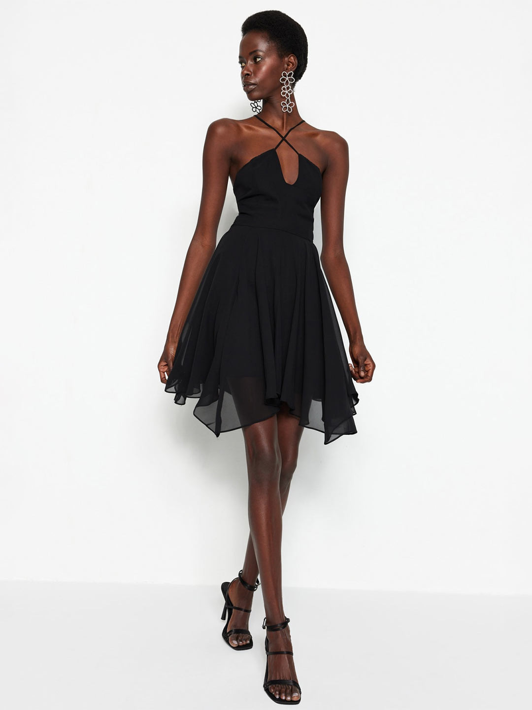 

Trendyol Halter Neck Fit & Flare Dress, Black