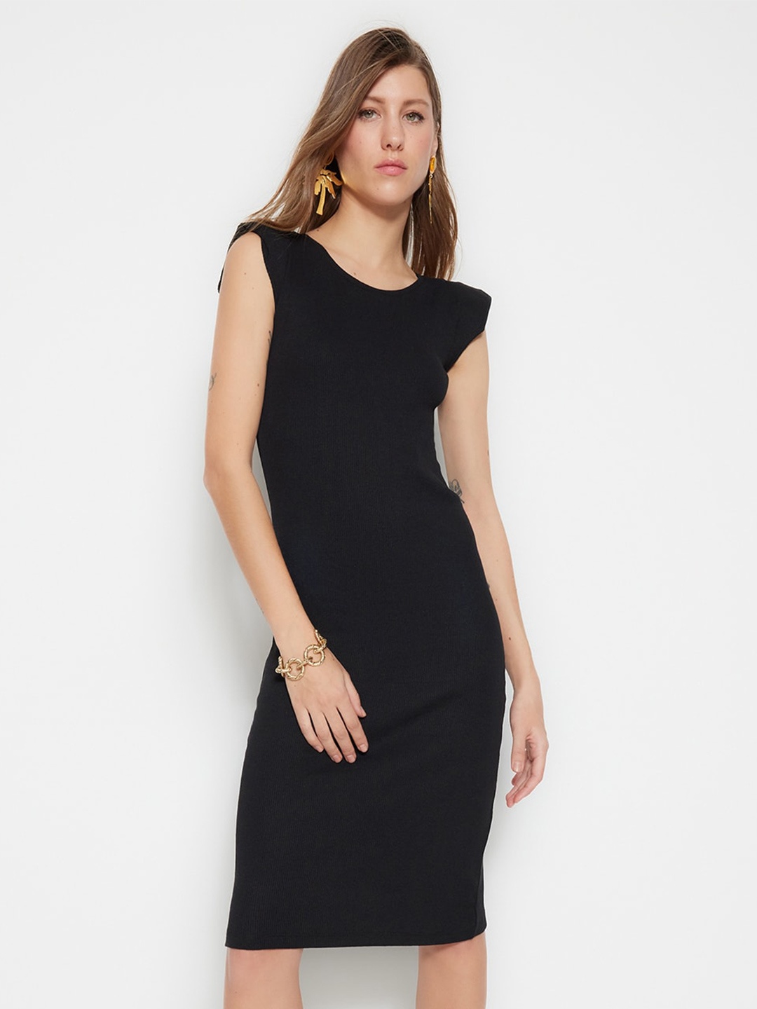 

Trendyol Cap Sleeves Sheath Dress, Black