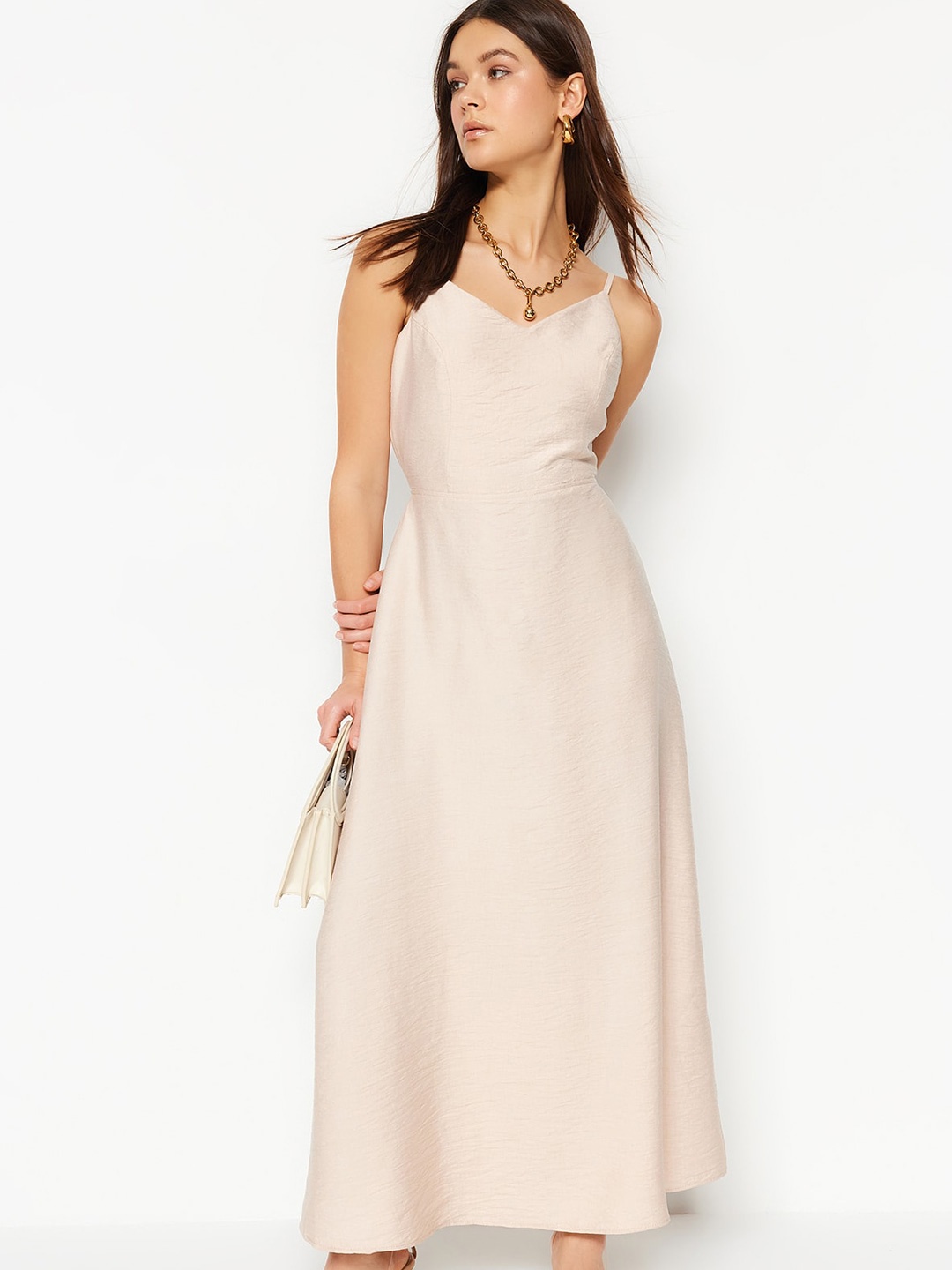 

Trendyol Shoulder Straps Tie Ups Detail Maxi Dress, Beige
