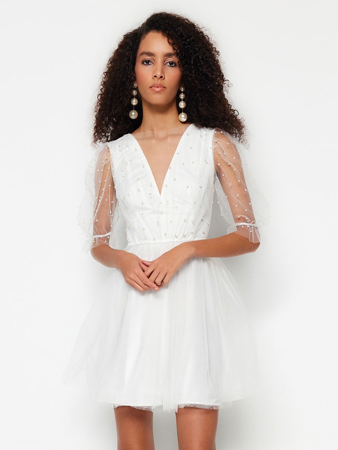 

Trendyol V-Neck Fit & Flare Dress, White
