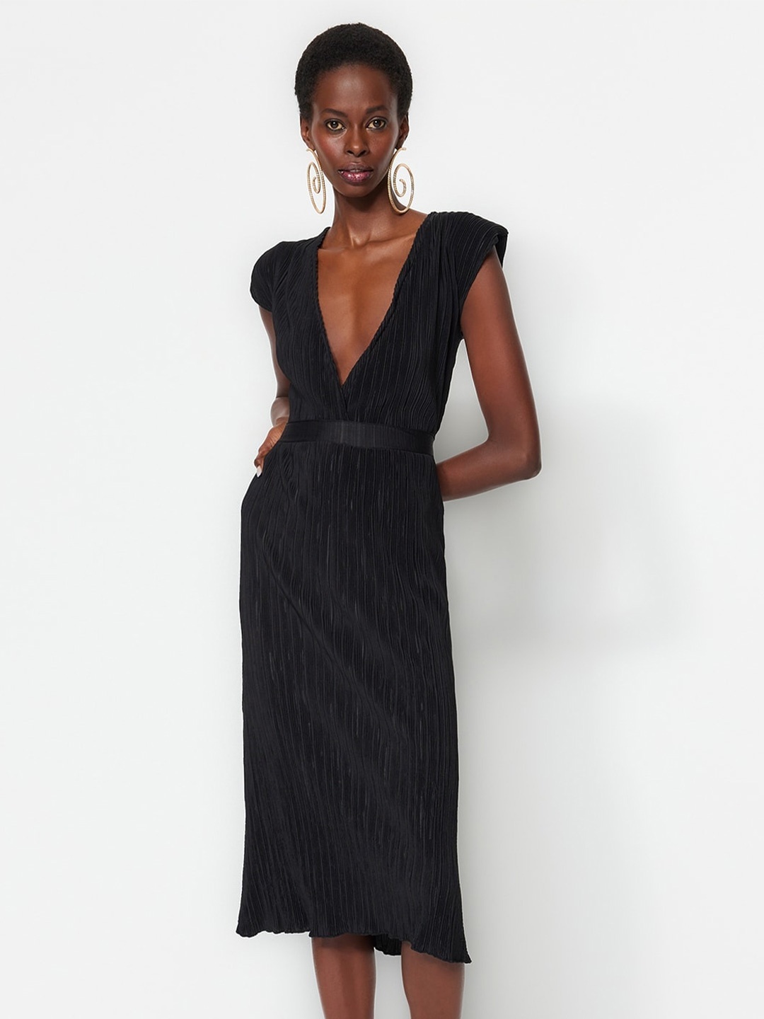 

Trendyol V Neck Sheath Midi Dress, Black