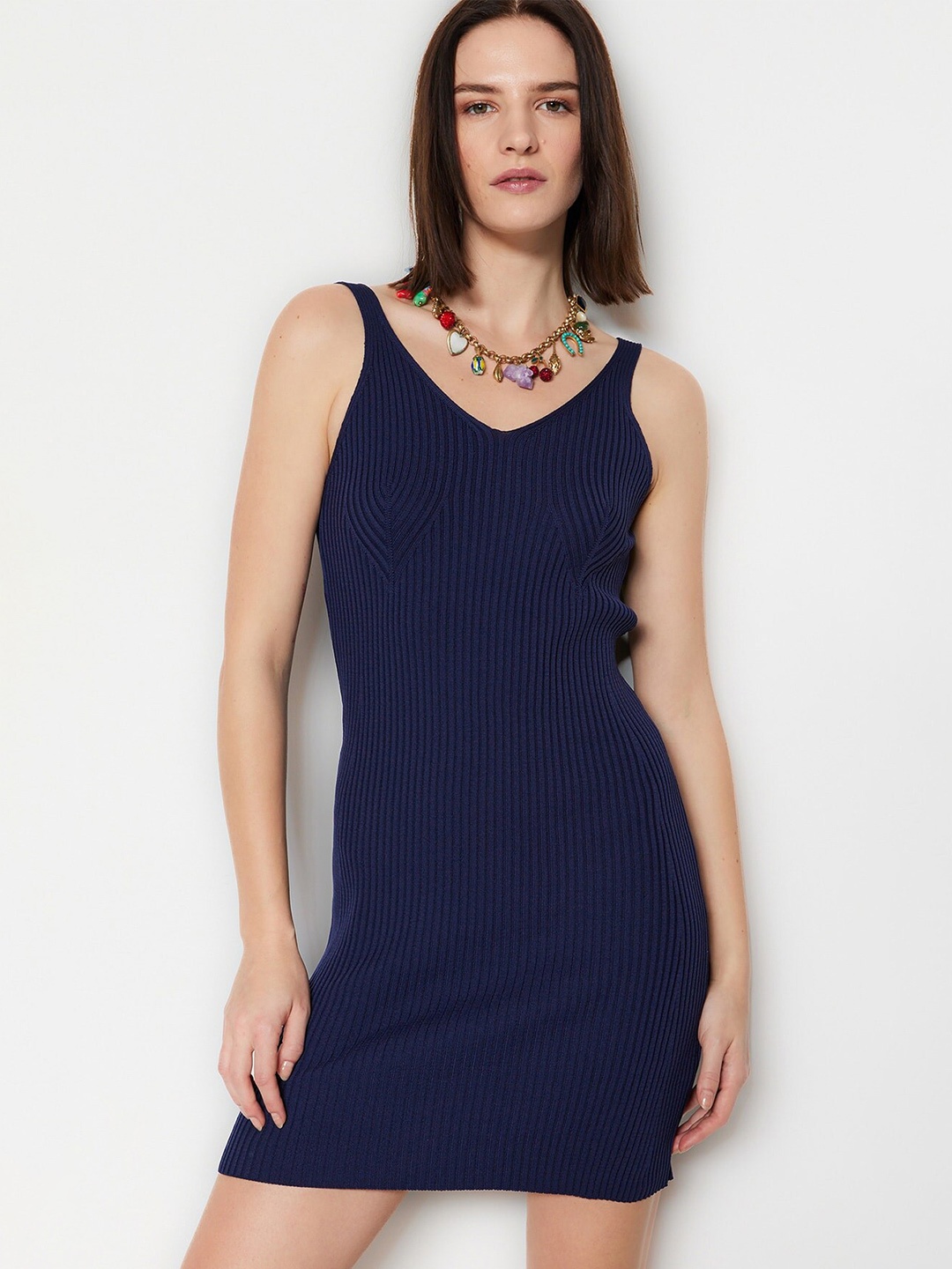 

Trendyol Self Design Bodycon Mini Dress, Navy blue
