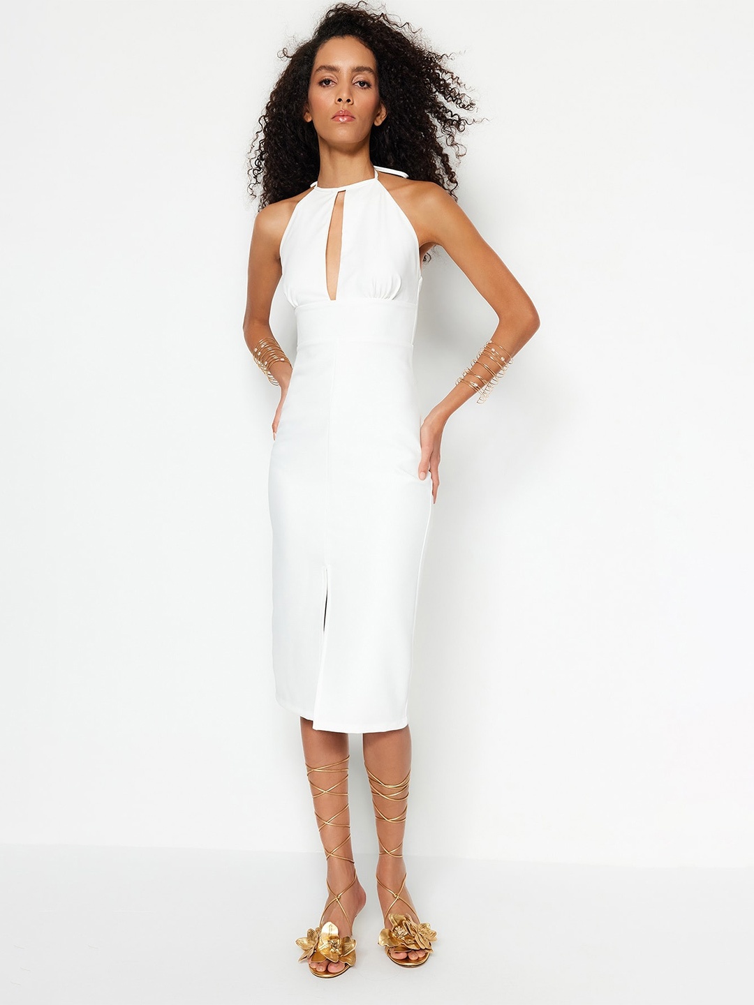 

Trendyol Halter Neck Sheath Midi Dress, White