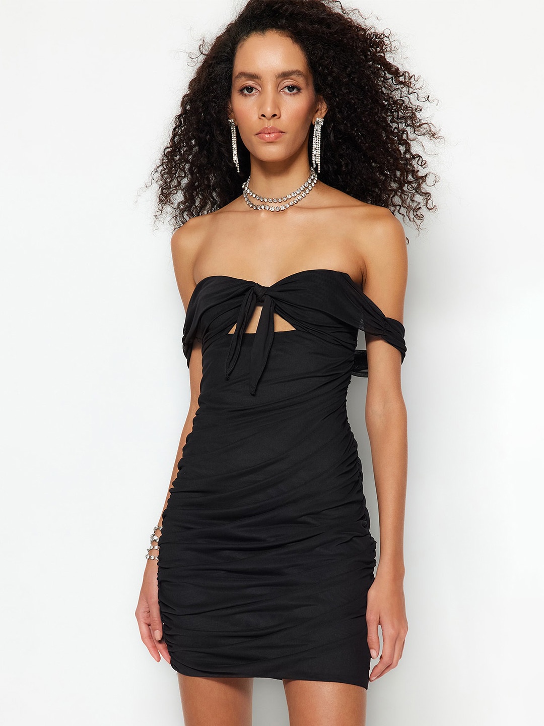 

Trendyol Off-Shoulder Cut-Out Detail Sheath Mini Dress, Black