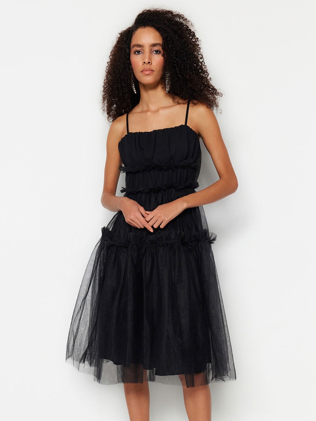

Trendyol Shoulder Strap Fit & Flare Dress, Black