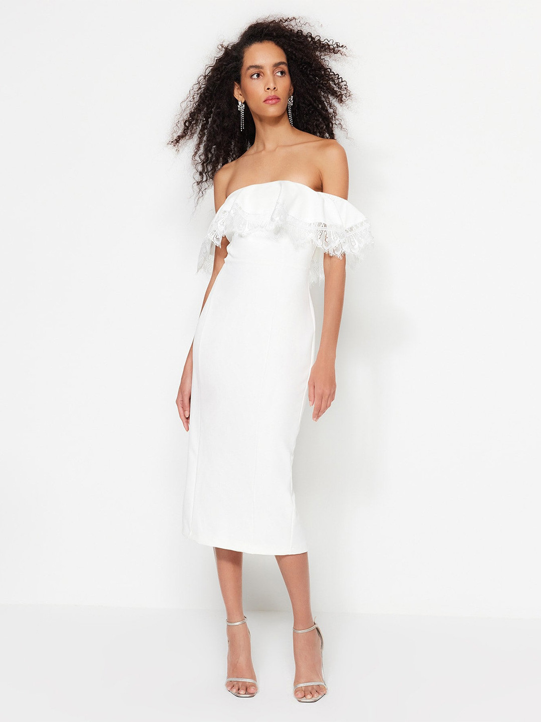 

Trendyol Off-Shoulder Sheath Midi Dress, Na