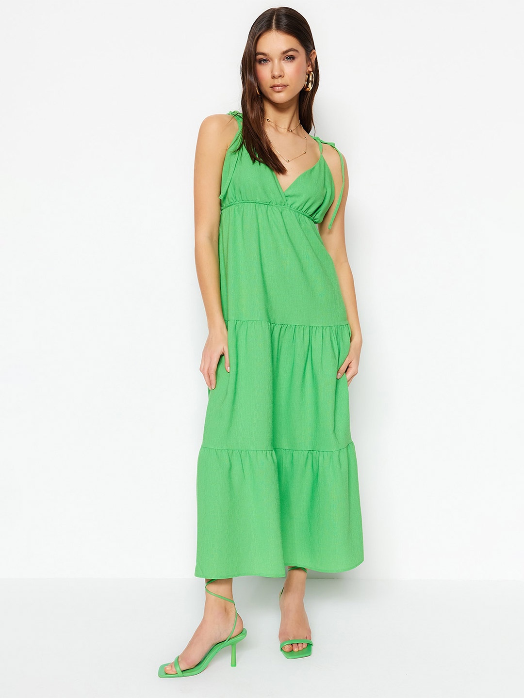 

Trendyol Shoulder Straps Tiered Maxi Dress, Green