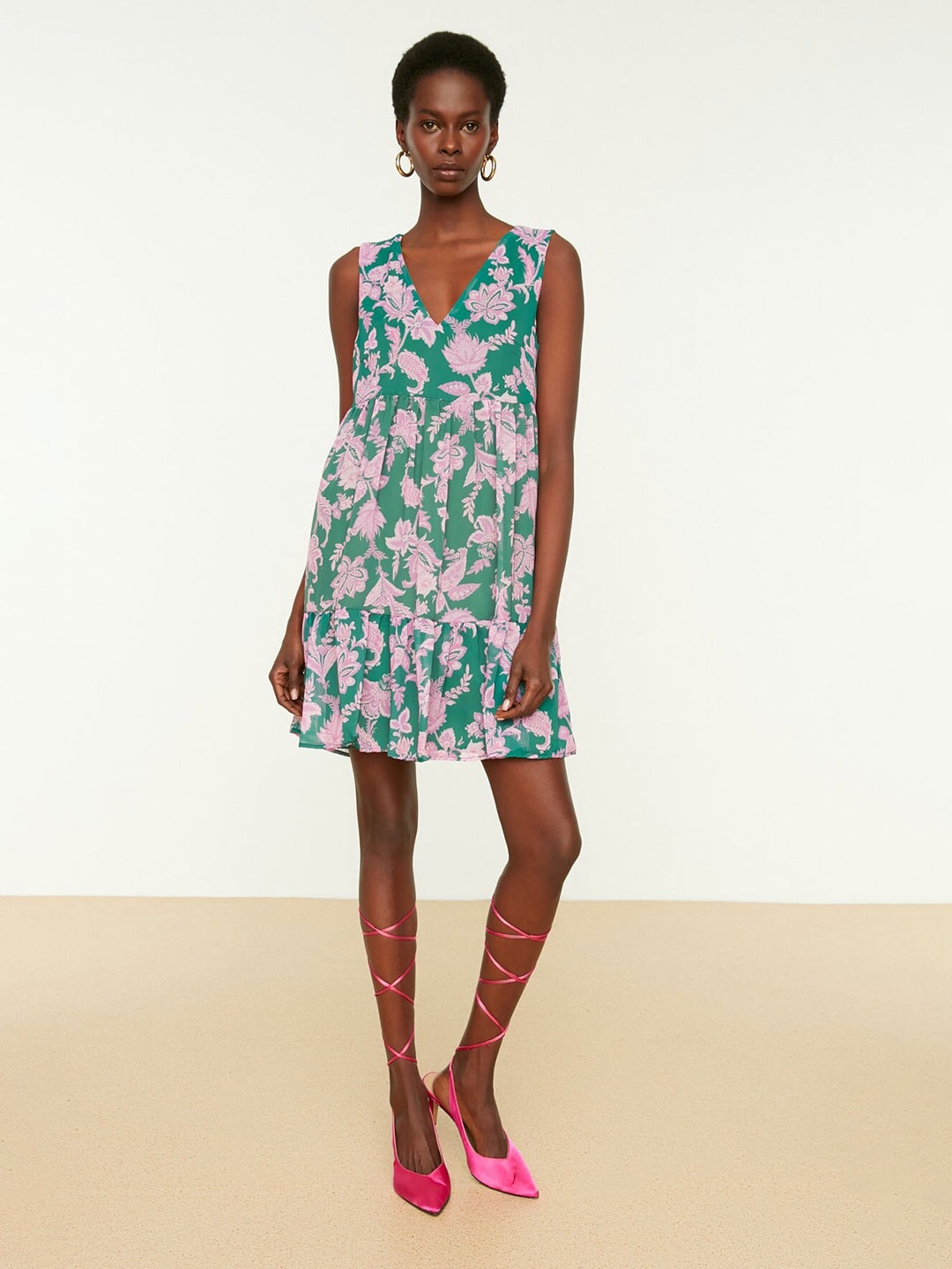 

Trendyol Floral Printed A-Line Dress, Green