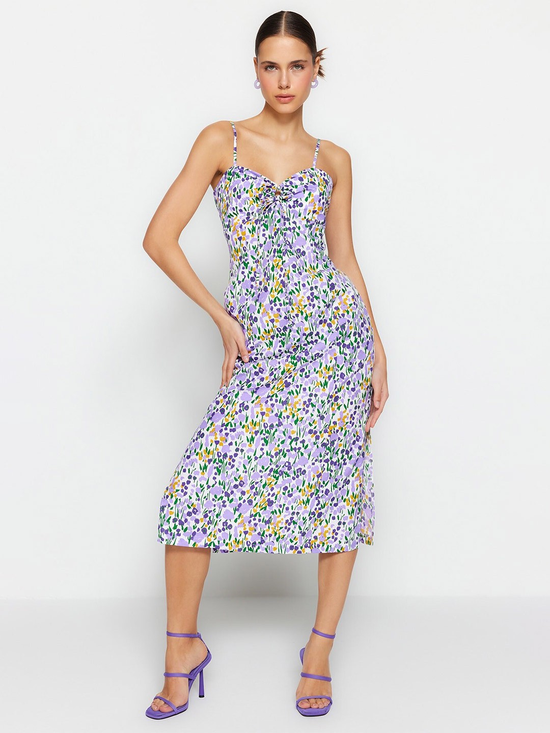 

Trendyol Floral Printed A-Line Midi Dress, Na