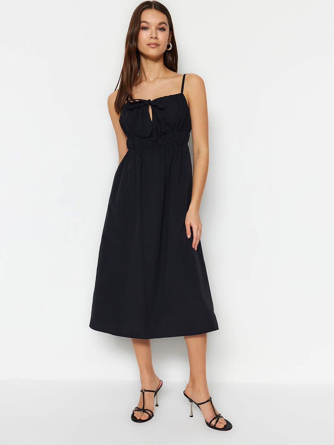 

Trendyol Shoulder Straps Fit & Flare Midi Dress, Black