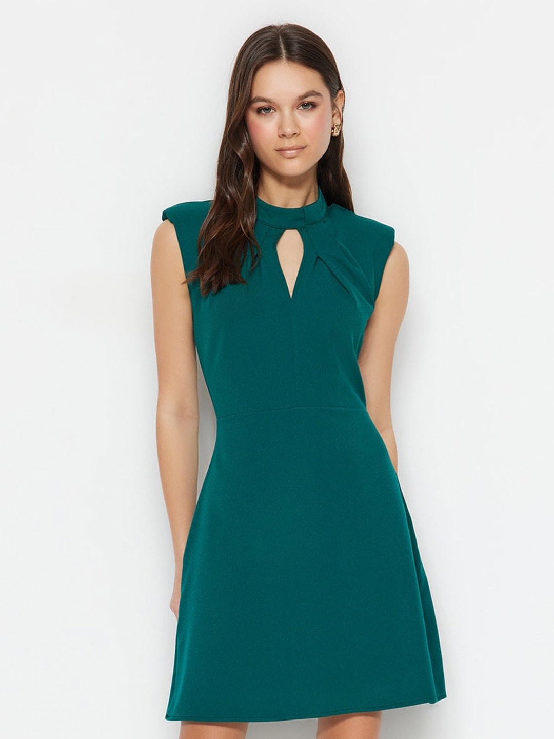 

Trendyol Keyhole Neck Fit & Flare Dress, Green