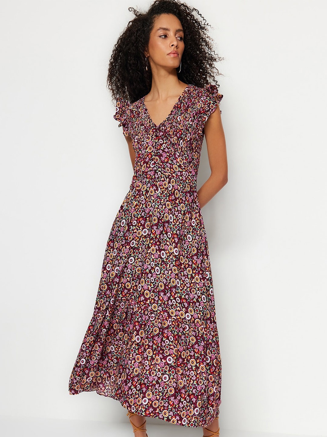 

Trendyol Floral Print A-Line Midi Dress, Maroon