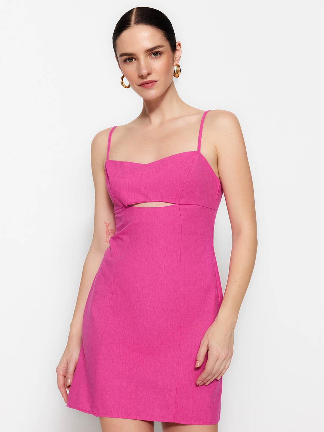 

Trendyol Shoulder Strap A-Line Cotton Mini Dress, Pink
