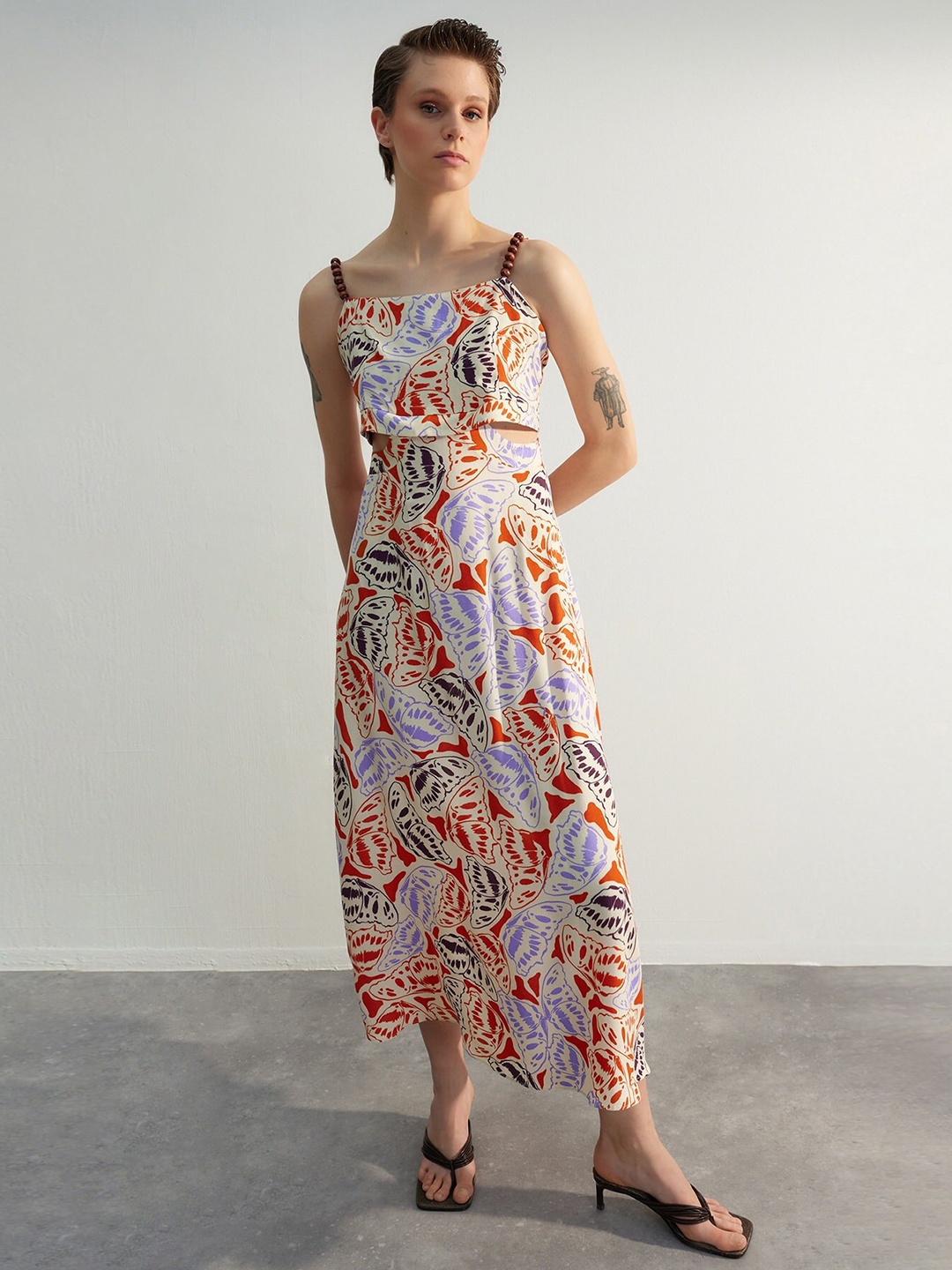 

Trendyol Floral Print Maxi Dress, Cream