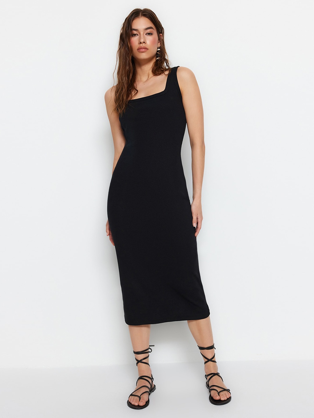 

Trendyol Square Neck Bodycon Midi Dress, Black