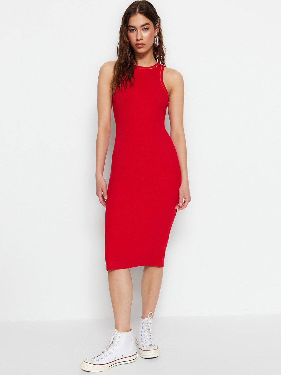 

Trendyol Sleeveless Ribbed Bodycon Dress, Red