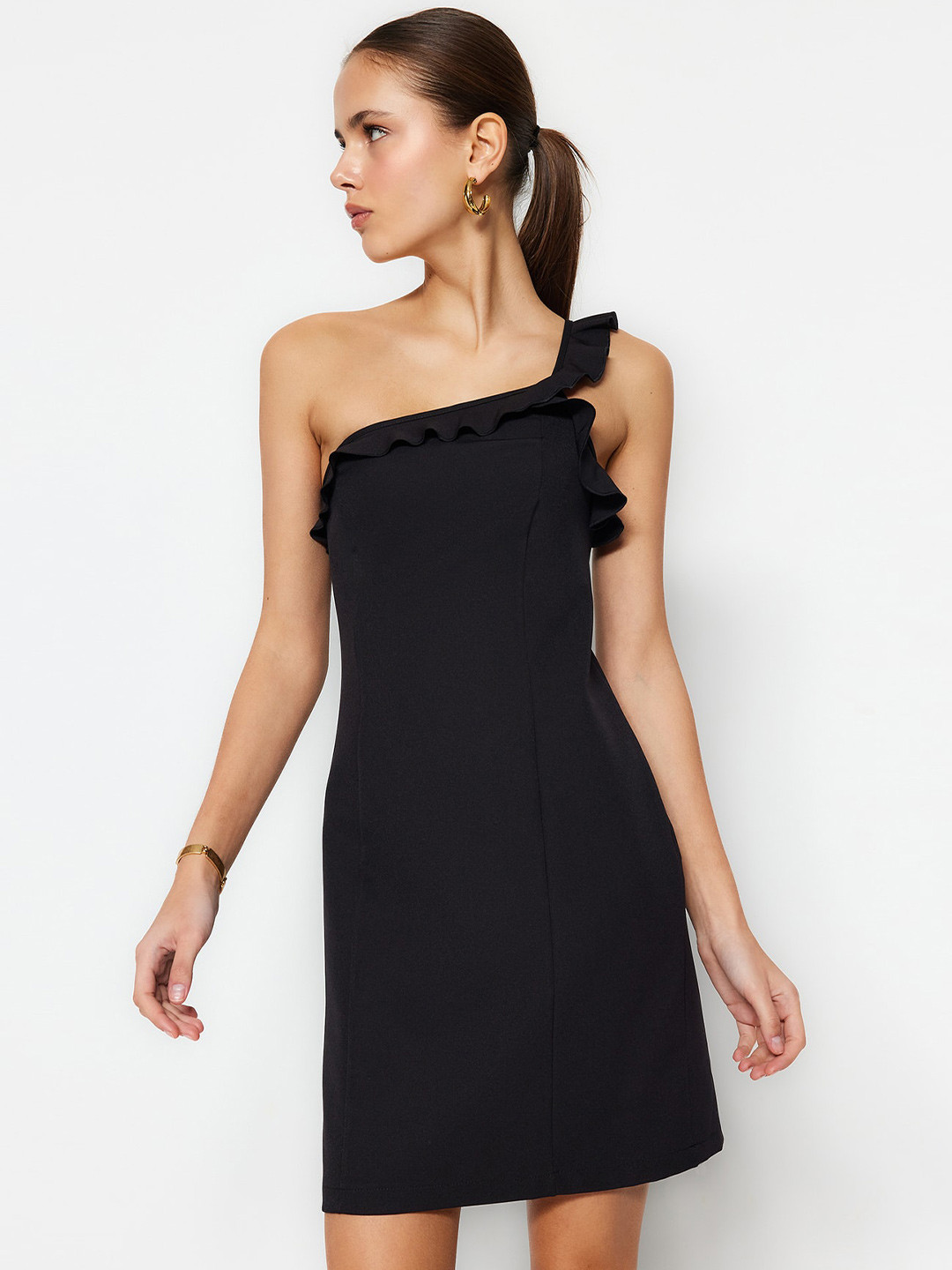 

Trendyol One Shoulder Fit & Flare Dress, Black