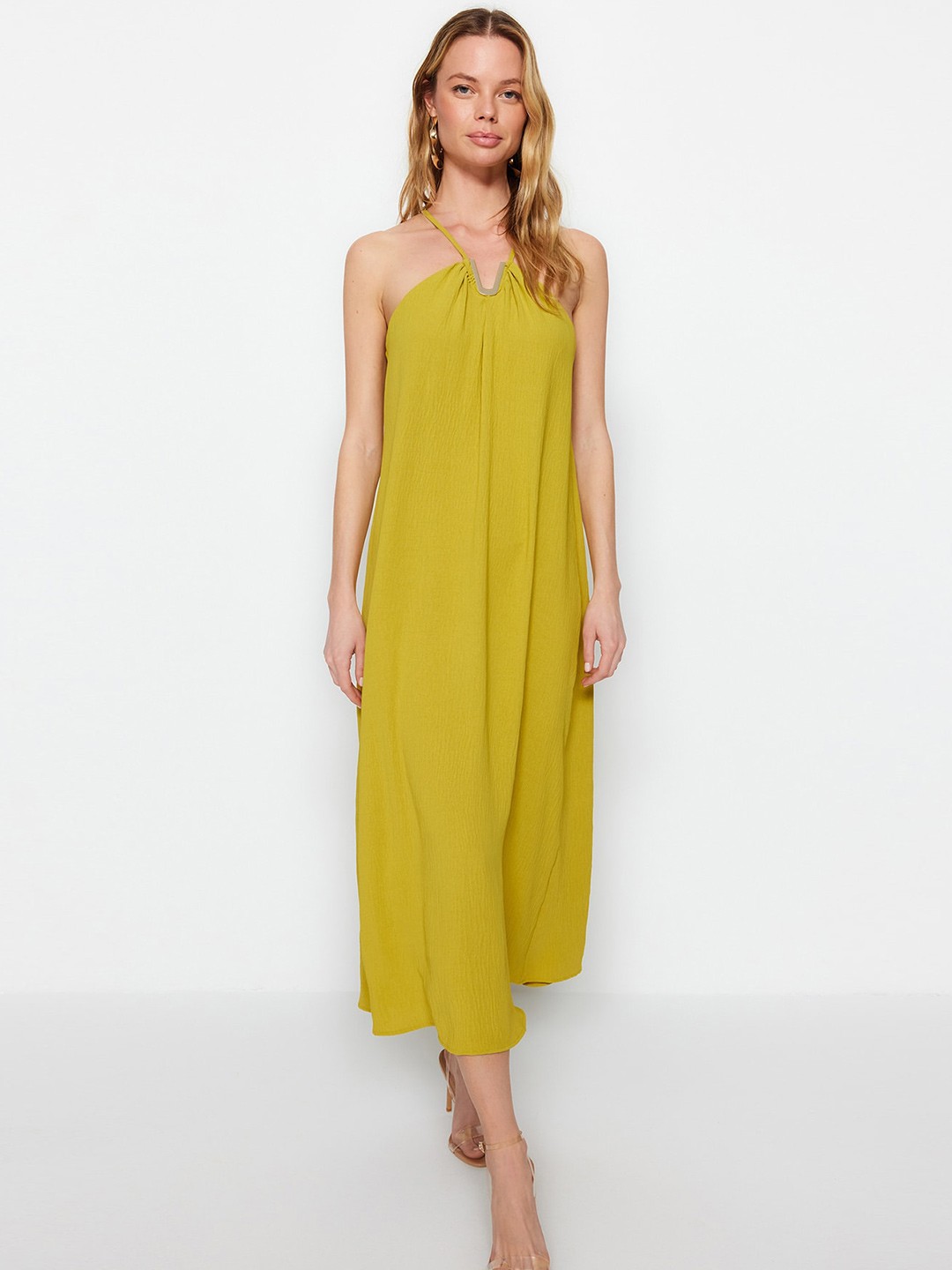 

Trendyol Shoulder Straps A-Line Midi Dress, Mustard