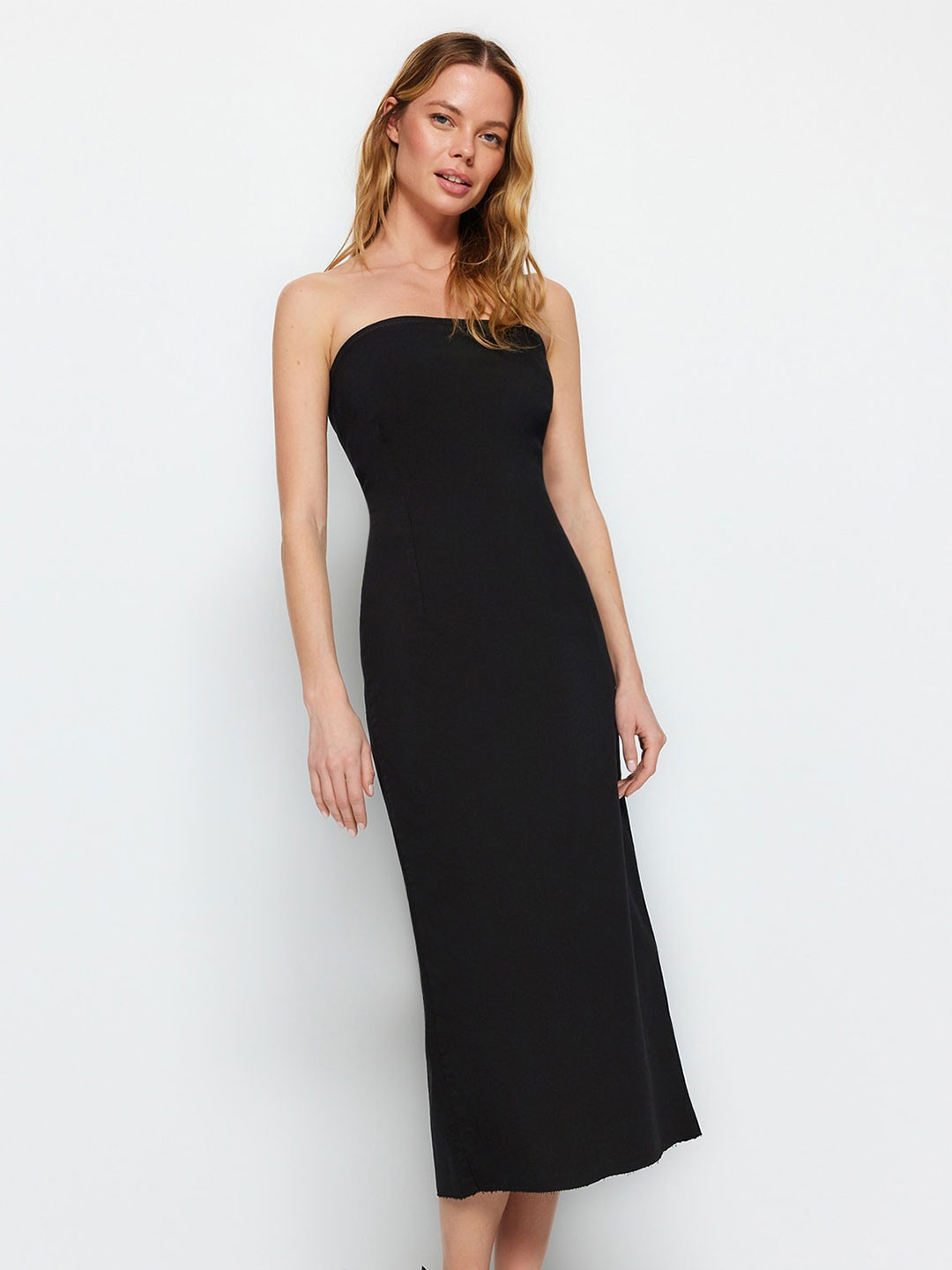 

Trendyol Strapless A-Line Midi Dress, Black