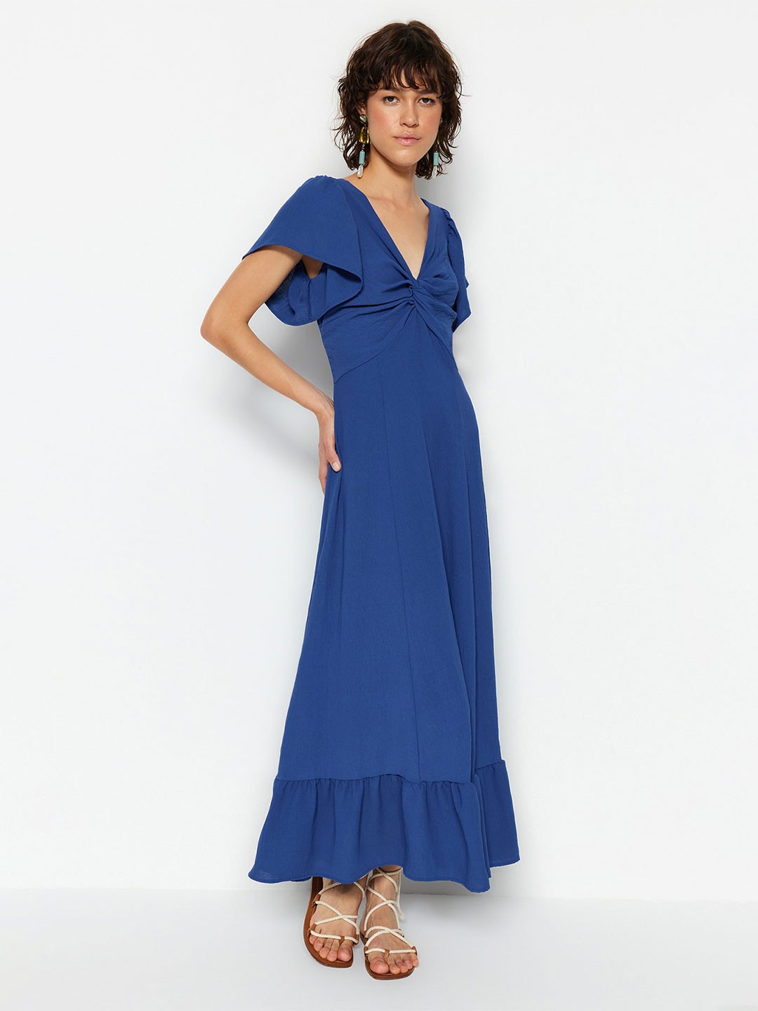 

Trendyol V-Neck Flared Sleeve Maxi Dress, Blue