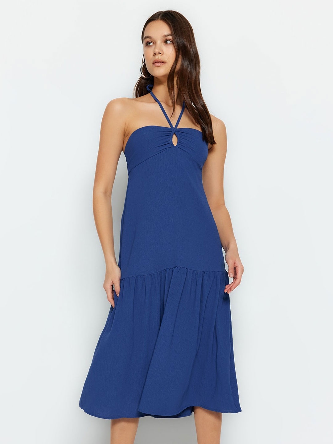 

Trendyol Halter Neck A-Line Midi Dress, Blue