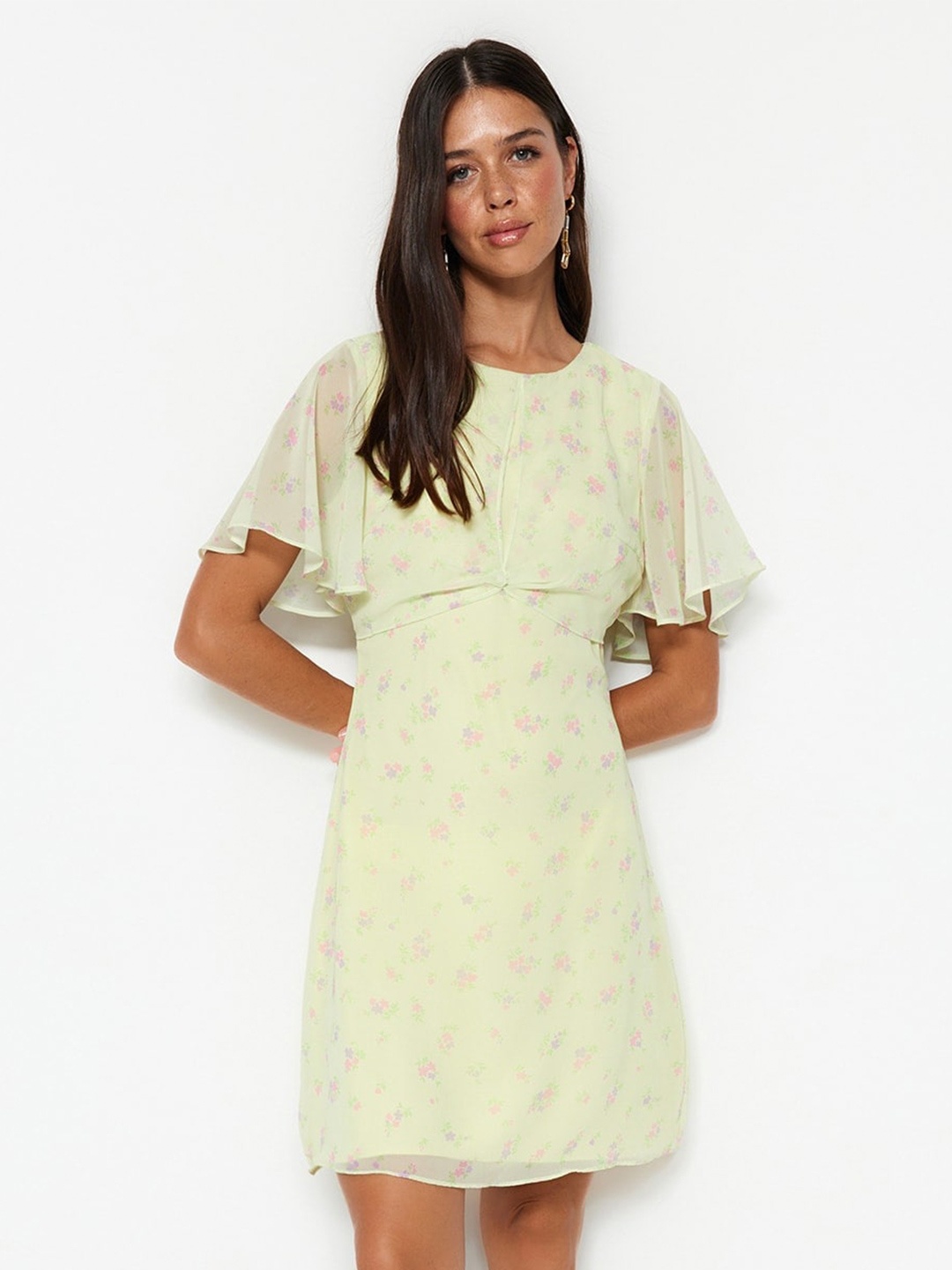 

Trendyol Floral Printed Flared Sleeve A-Line Dress, Yellow